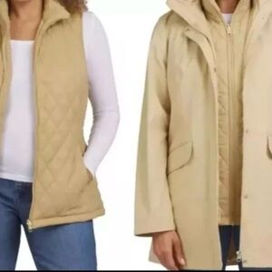 Women's  Tan Quilted Jacket and Coat Set 3-in-1 waterproof